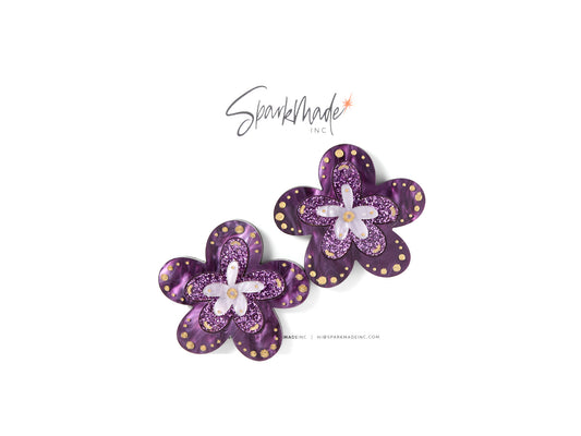 Fantasy Flower Statement Earrings Purple