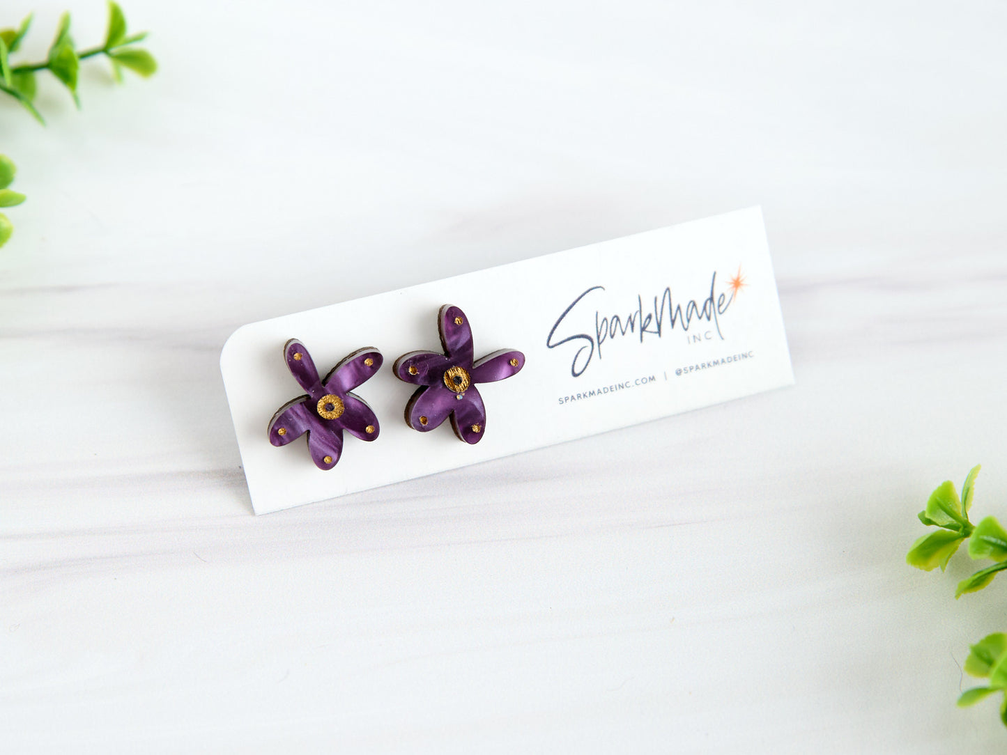 Fantasy Flower Stud Earrings Purple