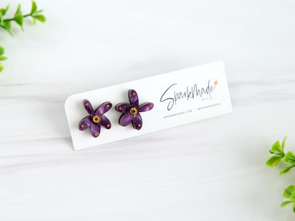 Fantasy Flower Stud Earrings Purple