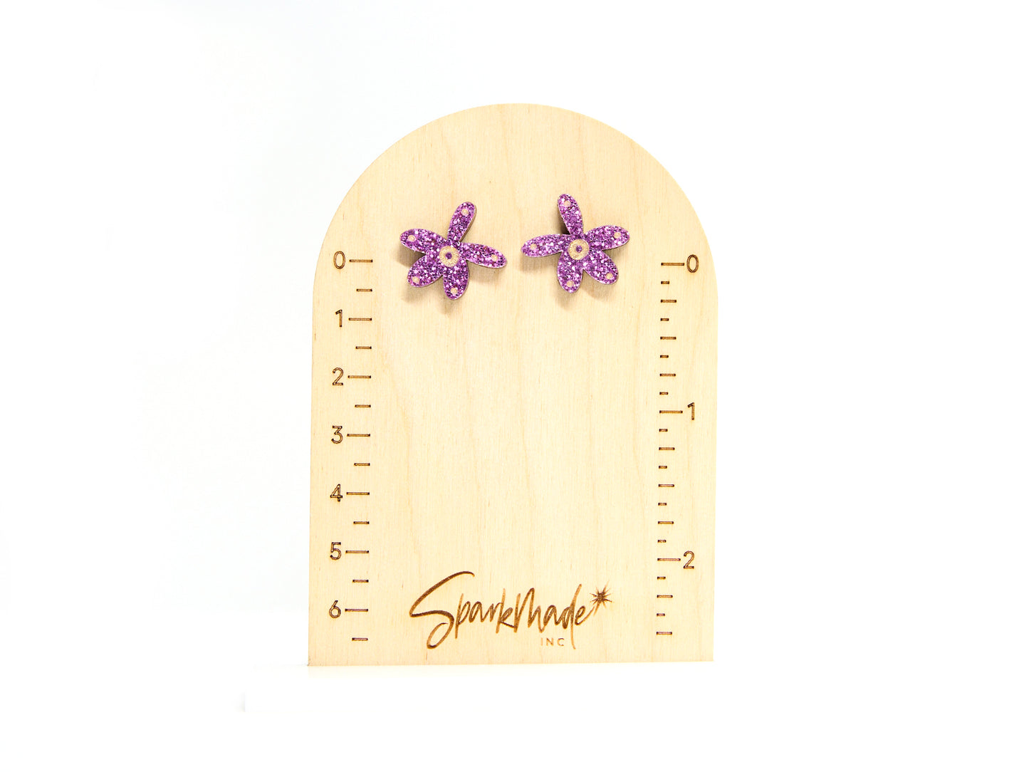 Fantasy Flower Stud Earrings Purple Glitter