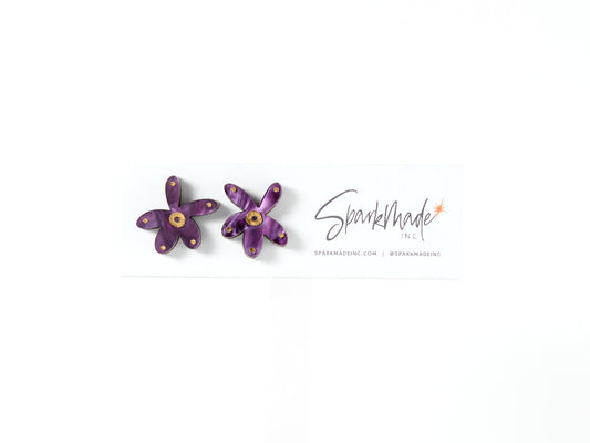 Fantasy Flower Stud Earrings Purple