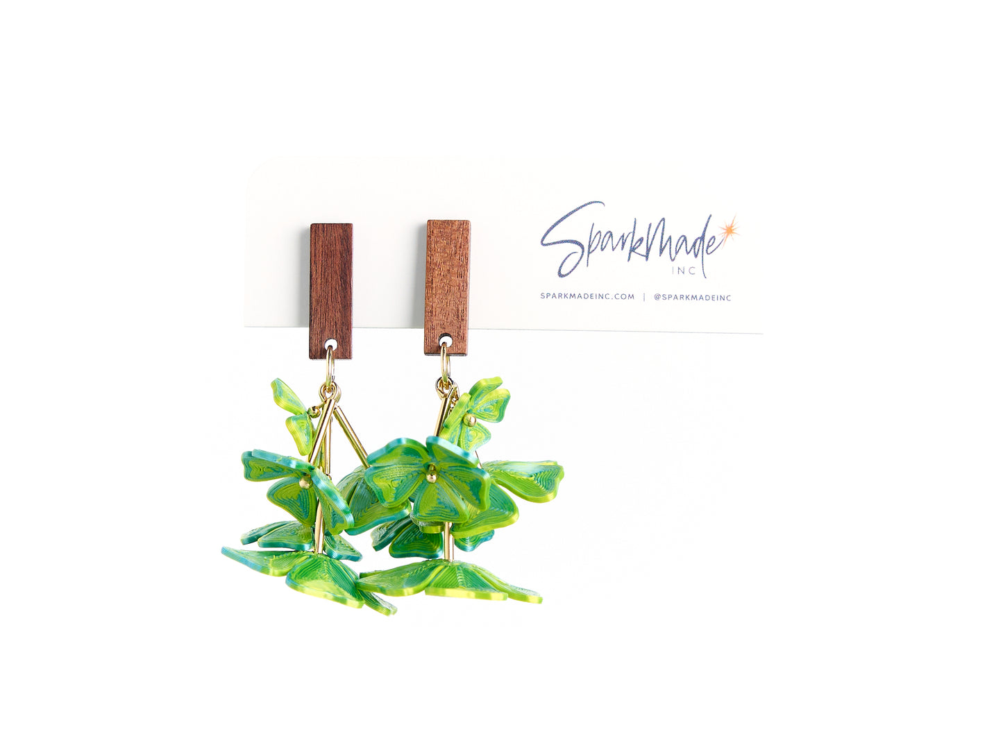 Five Flowers 3D Printed Earrings Green