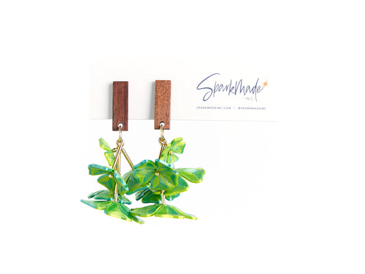 Five Flowers 3D Printed Earrings Green