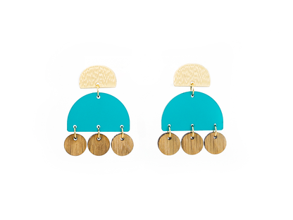 Frosted Summer Acrylic & Wood Earrings - Teal