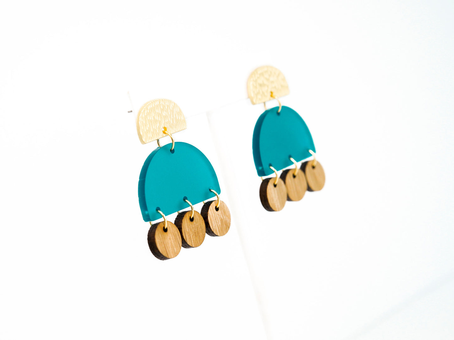 Frosted Summer Acrylic & Wood Earrings - Teal