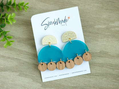 Frosted Summer Acrylic & Wood Earrings - Teal