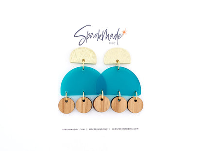 Frosted Summer Acrylic & Wood Earrings - Teal