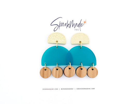 Frosted Summer Acrylic & Wood Earrings - Teal