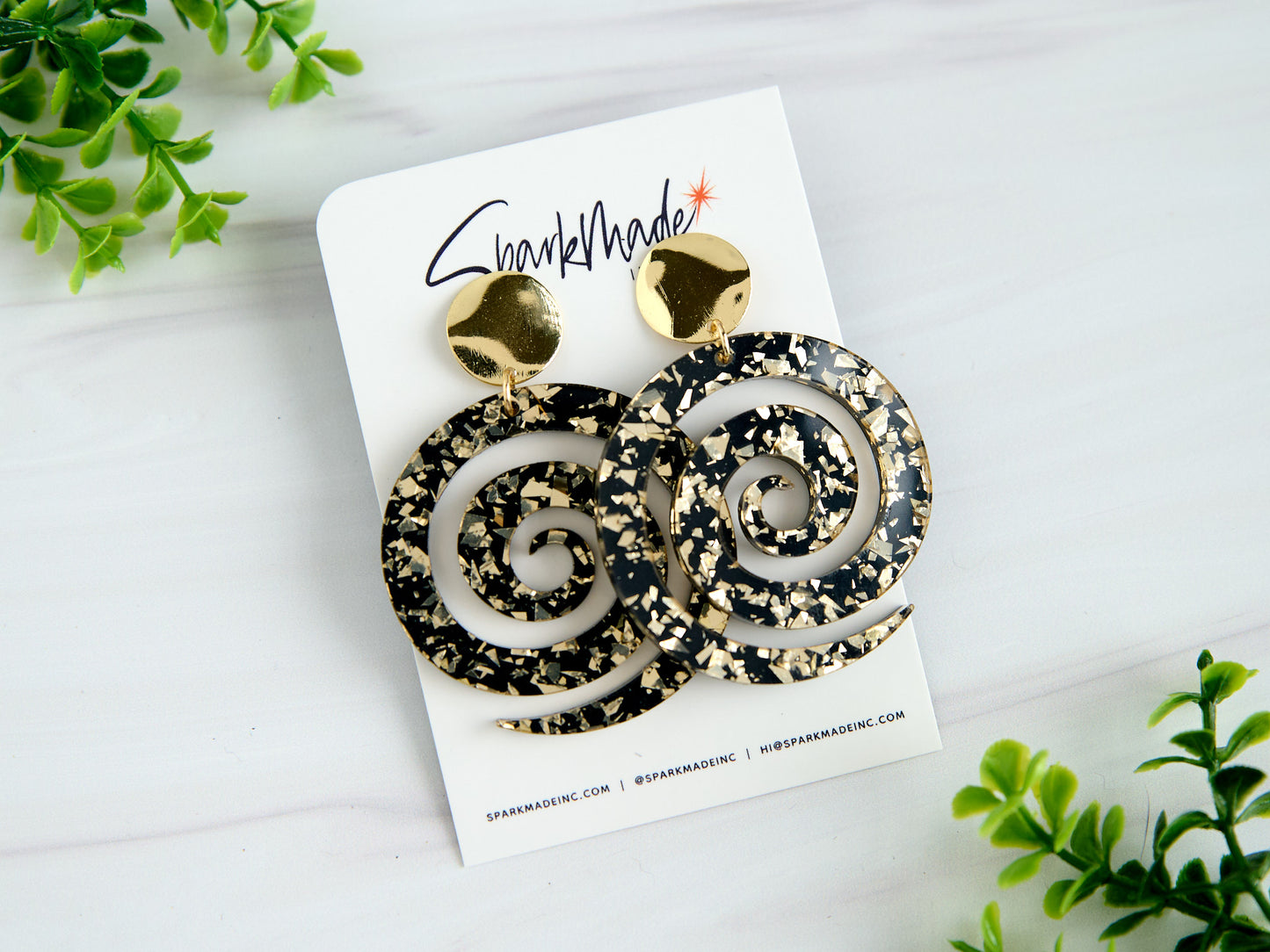 Gold & Black Swirl Earrings
