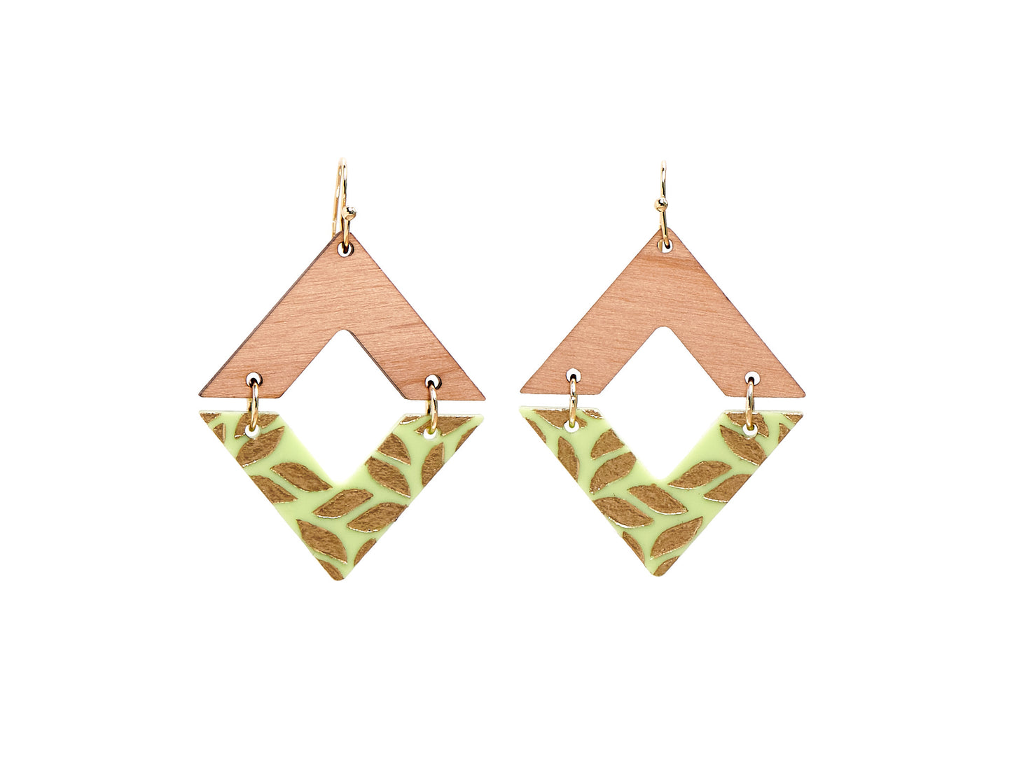 Golden Engraving Dangle Diamond Earrings - Green