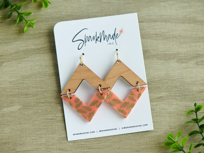 Golden Engraving Dangle Diamond Earrings - Orange