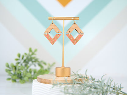Golden Engraving Dangle Diamond Earrings - Orange