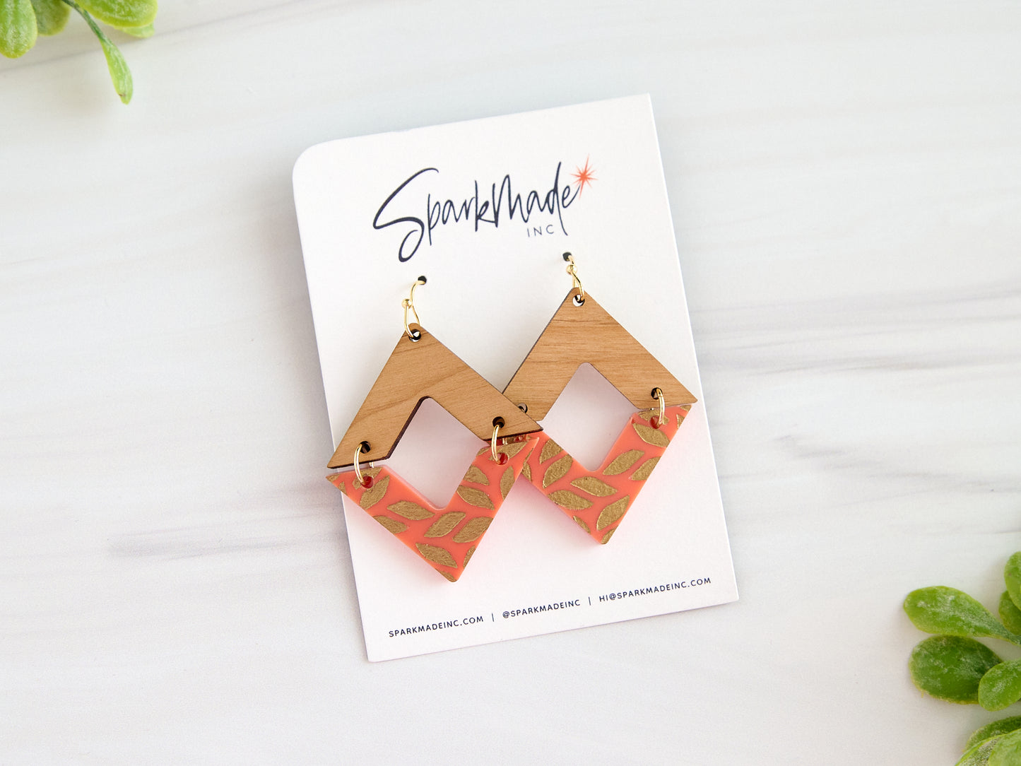Golden Engraving Dangle Diamond Earrings - Orange