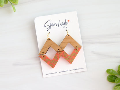 Golden Engraving Dangle Diamond Earrings - Orange