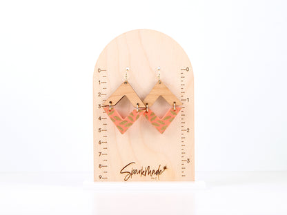 Golden Engraving Dangle Diamond Earrings - Orange