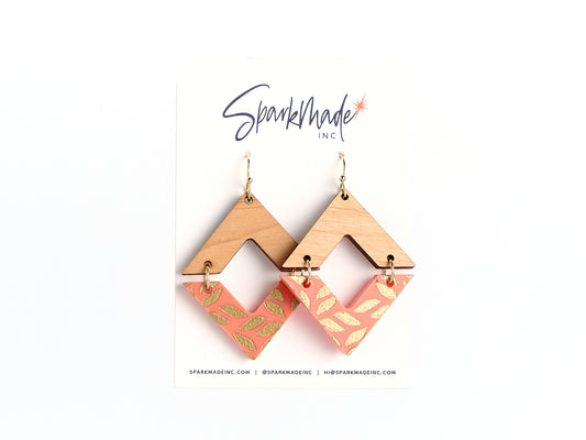 Golden Engraving Dangle Diamond Earrings - Orange