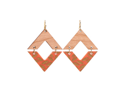 Golden Engraving Dangle Diamond Earrings - Orange