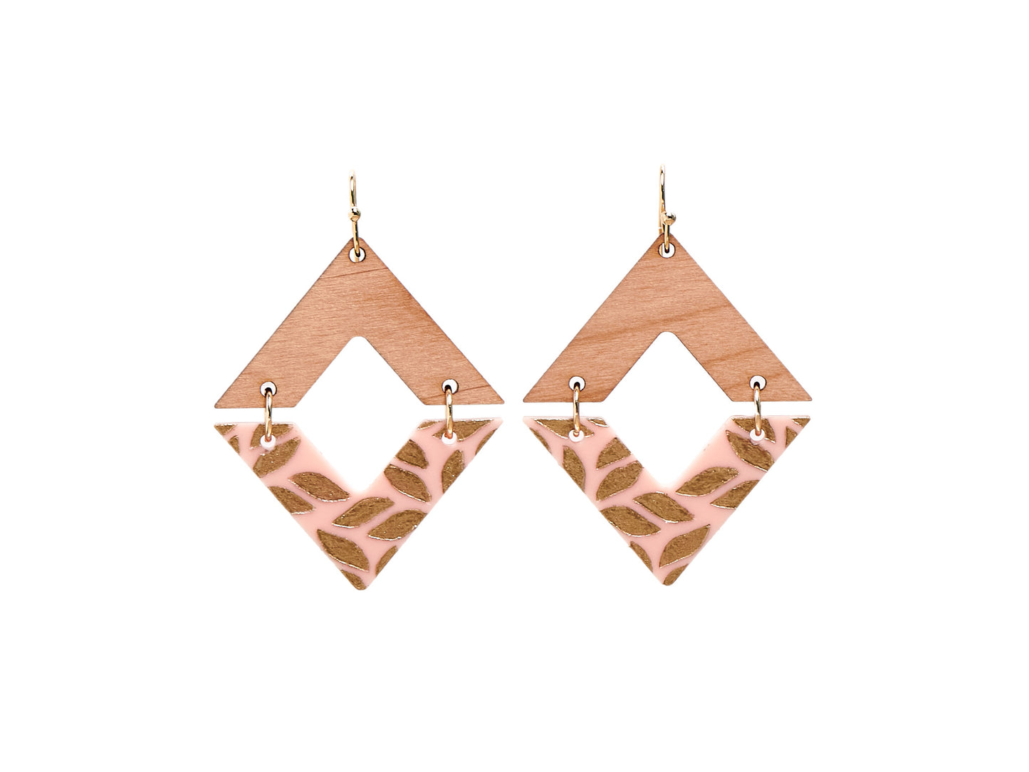 Golden Engraving Dangle Diamond Earrings - Pink