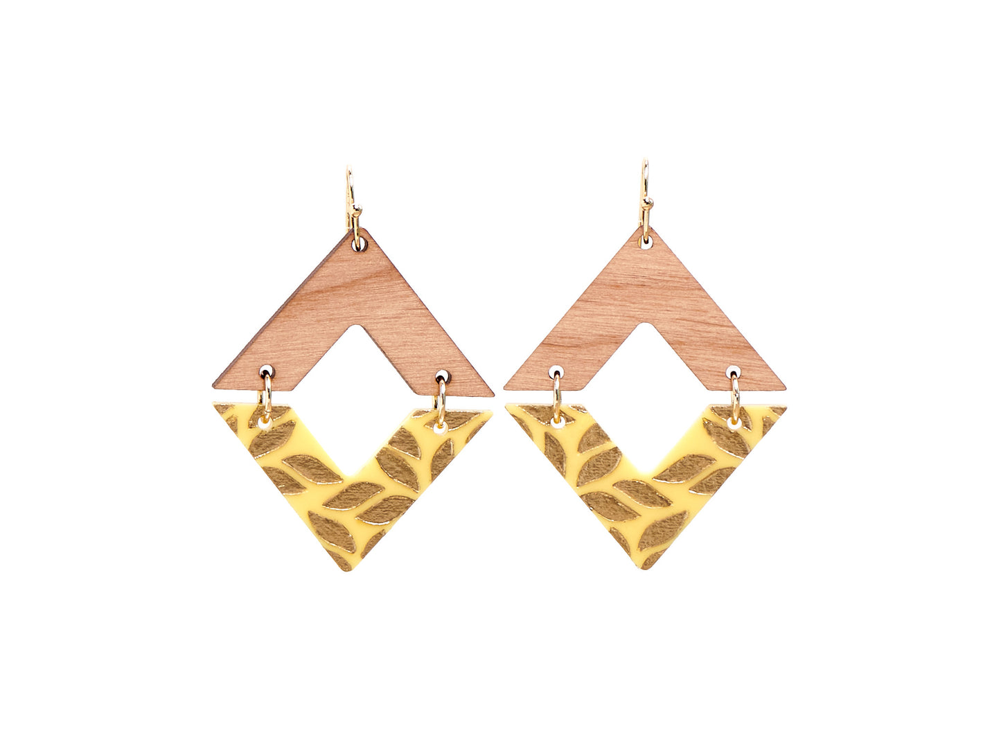 Golden Engraving Dangle Diamond Earrings - Yellow