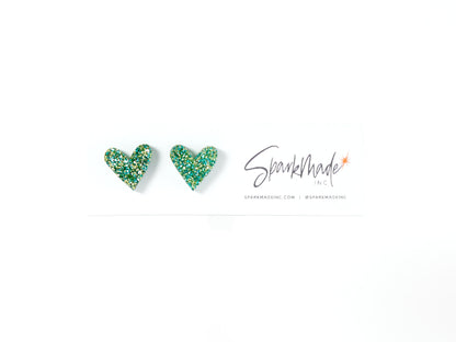 Heart Acrylic Stud Earrings - Glitter Green