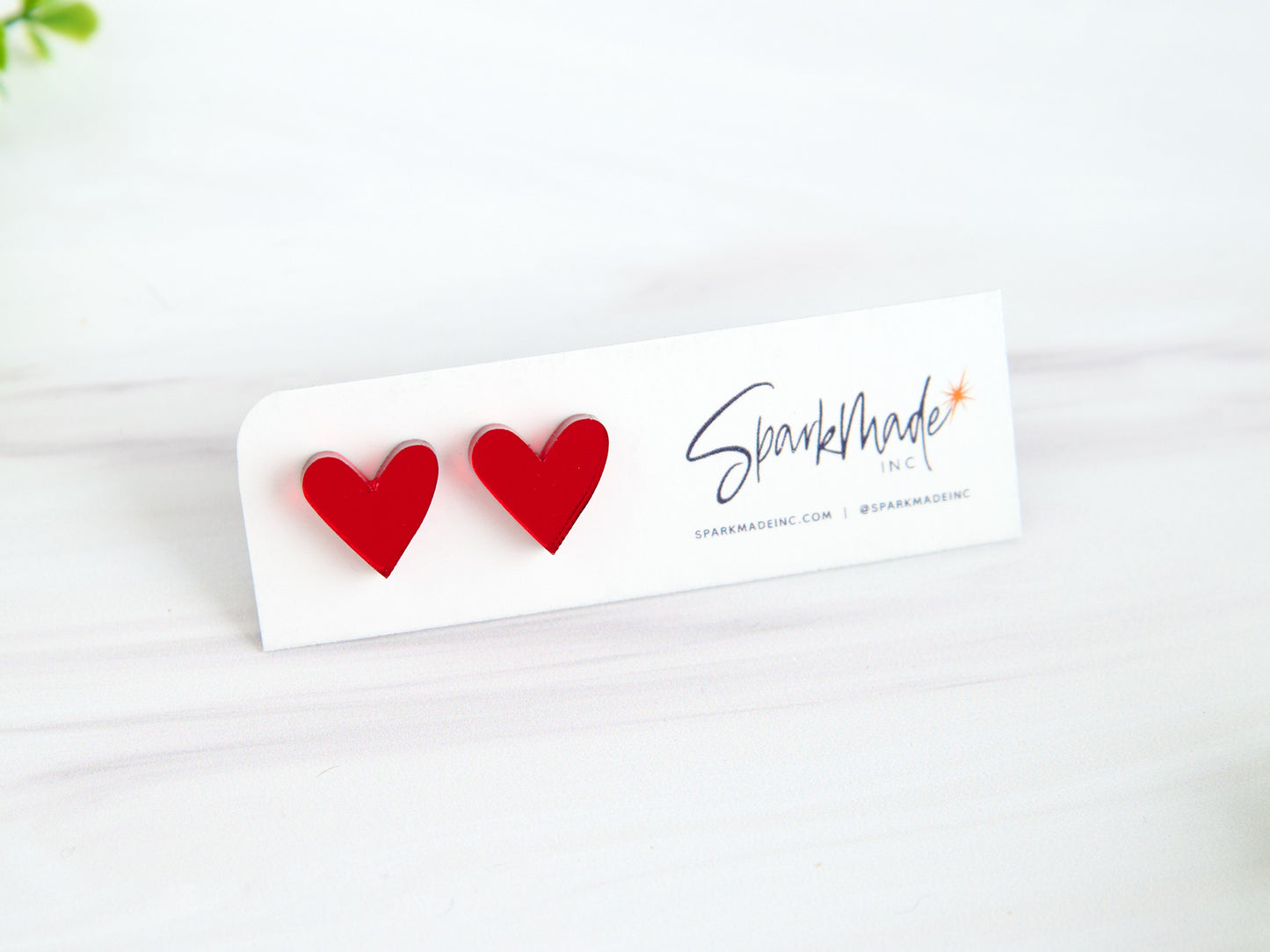 Heart Acrylic Stud Earrings - Red Mirror