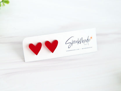 Heart Acrylic Stud Earrings - Red Mirror
