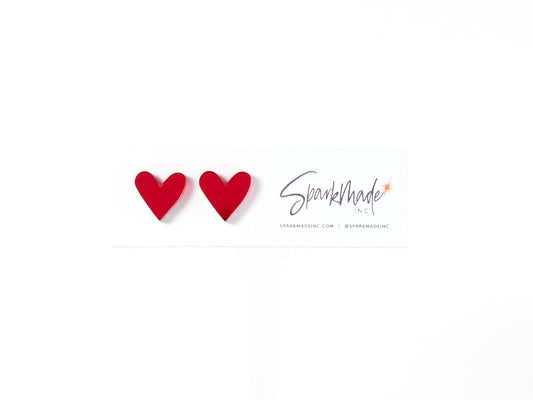 Heart Acrylic Stud Earrings - Red Mirror