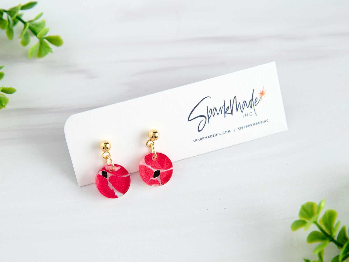 Hot Pink Circle UV Printed Earrings