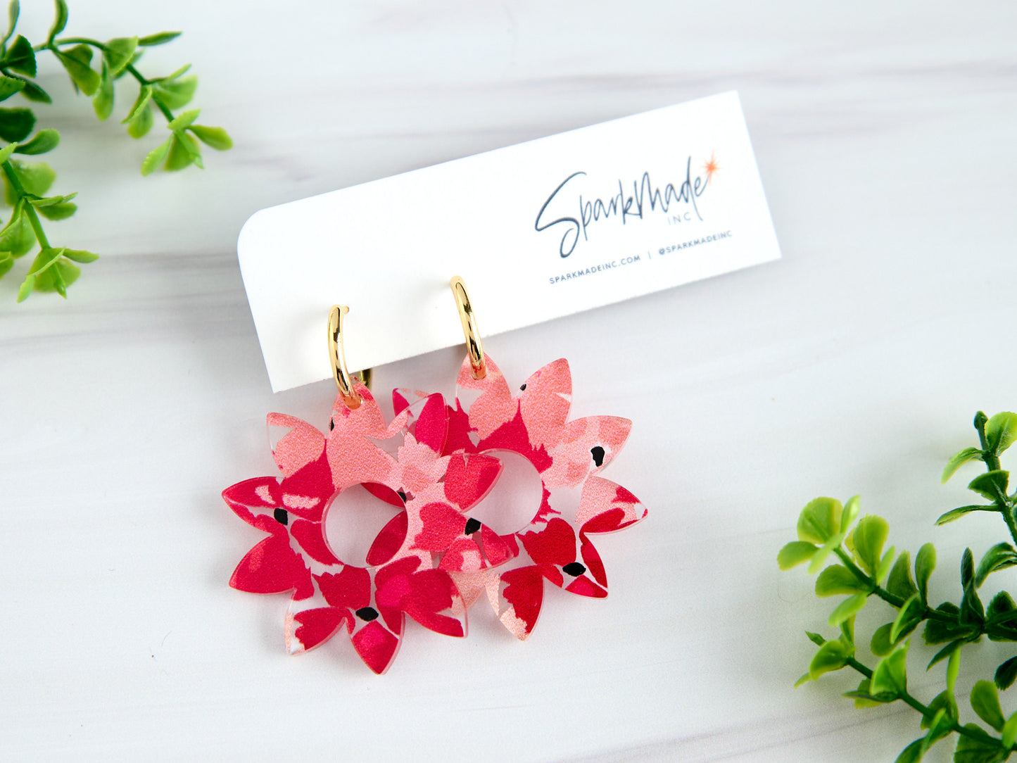 Hot Pink Flower UV Printed Earrings