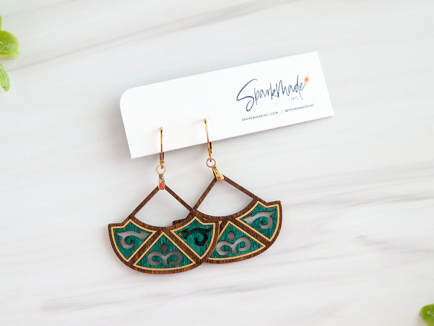 Jasmin Hand-Painted Earrings - Peacock Green