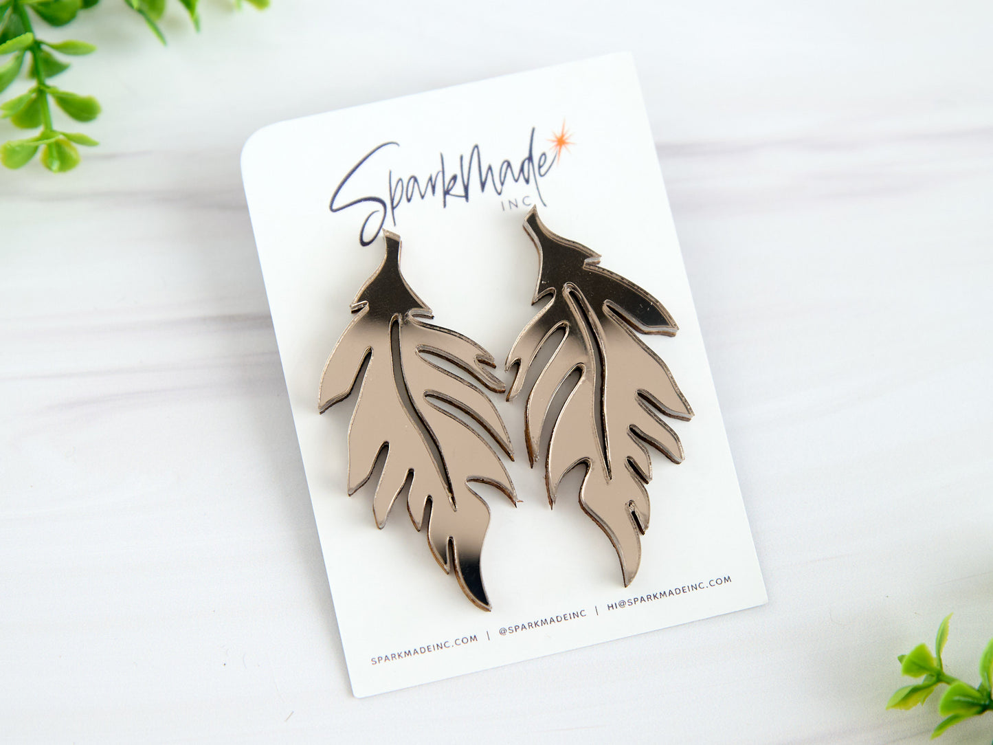Mirror Leaf Bronce Stud Earrings