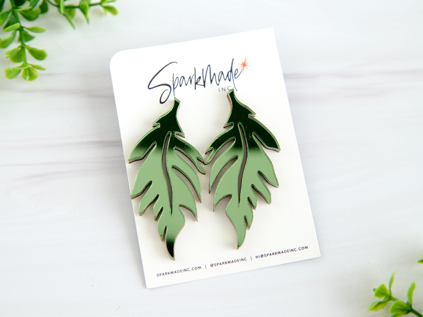 Mirror Leaf Green Stud Earrings