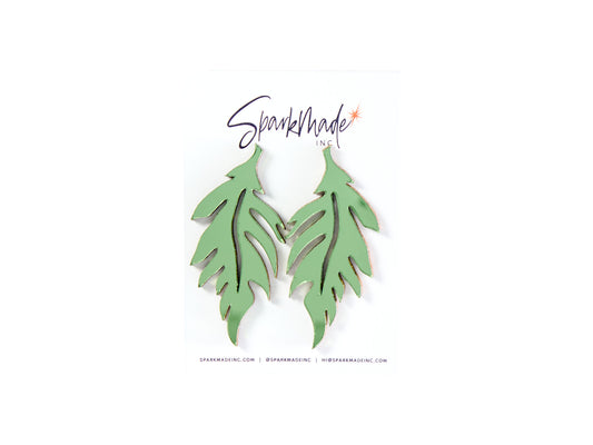 Mirror Leaf Green Stud Earrings