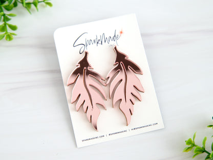 Mirror Leaf Pink Stud Earrings