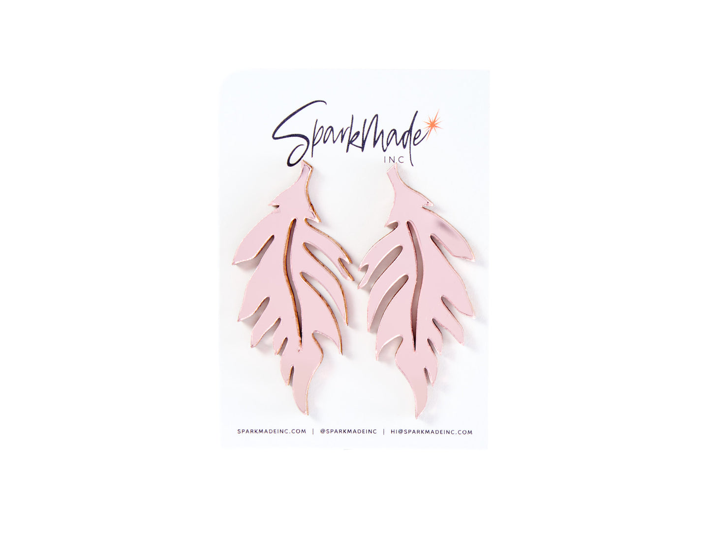 Mirror Leaf Pink Stud Earrings