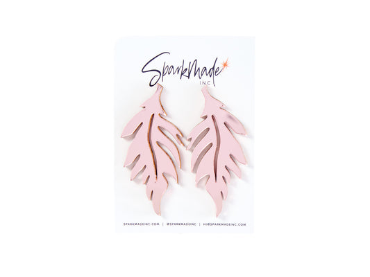 Mirror Leaf Pink Stud Earrings