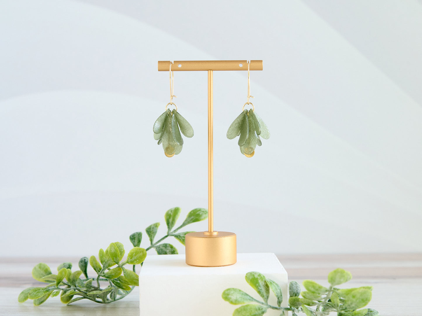 Petals 3D Printed Earrings Green