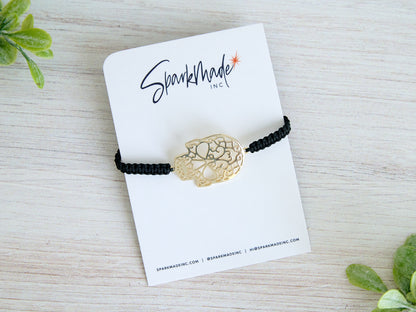 Skull Gold Plated Braided Bracelet - Black