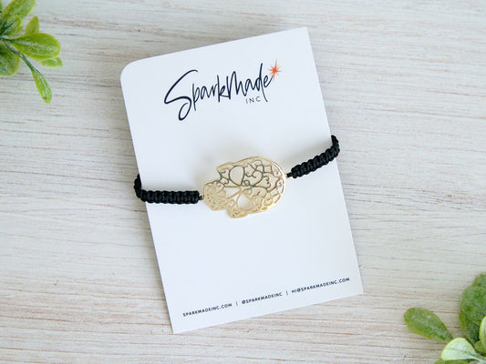 Skull Gold Plated Braided Bracelet - Black