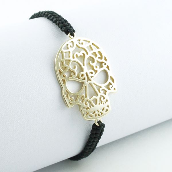 Skull Gold Plated Braided Bracelet - Black