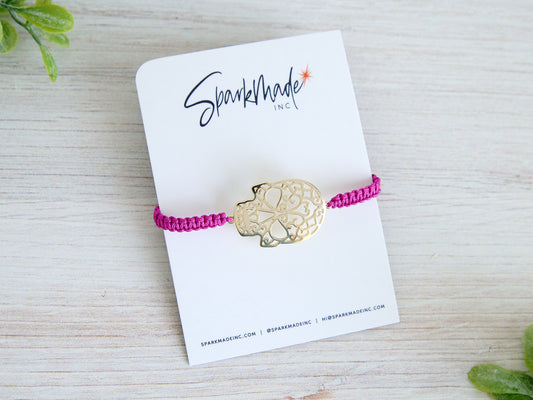 Skull Gold Plated Braided Bracelet - Hot Pink