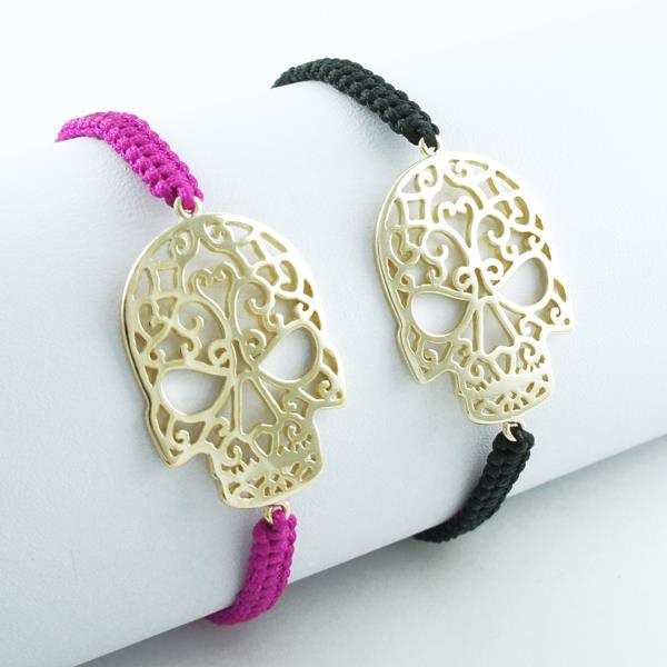 Skull Gold Plated Braided Bracelet - Hot Pink