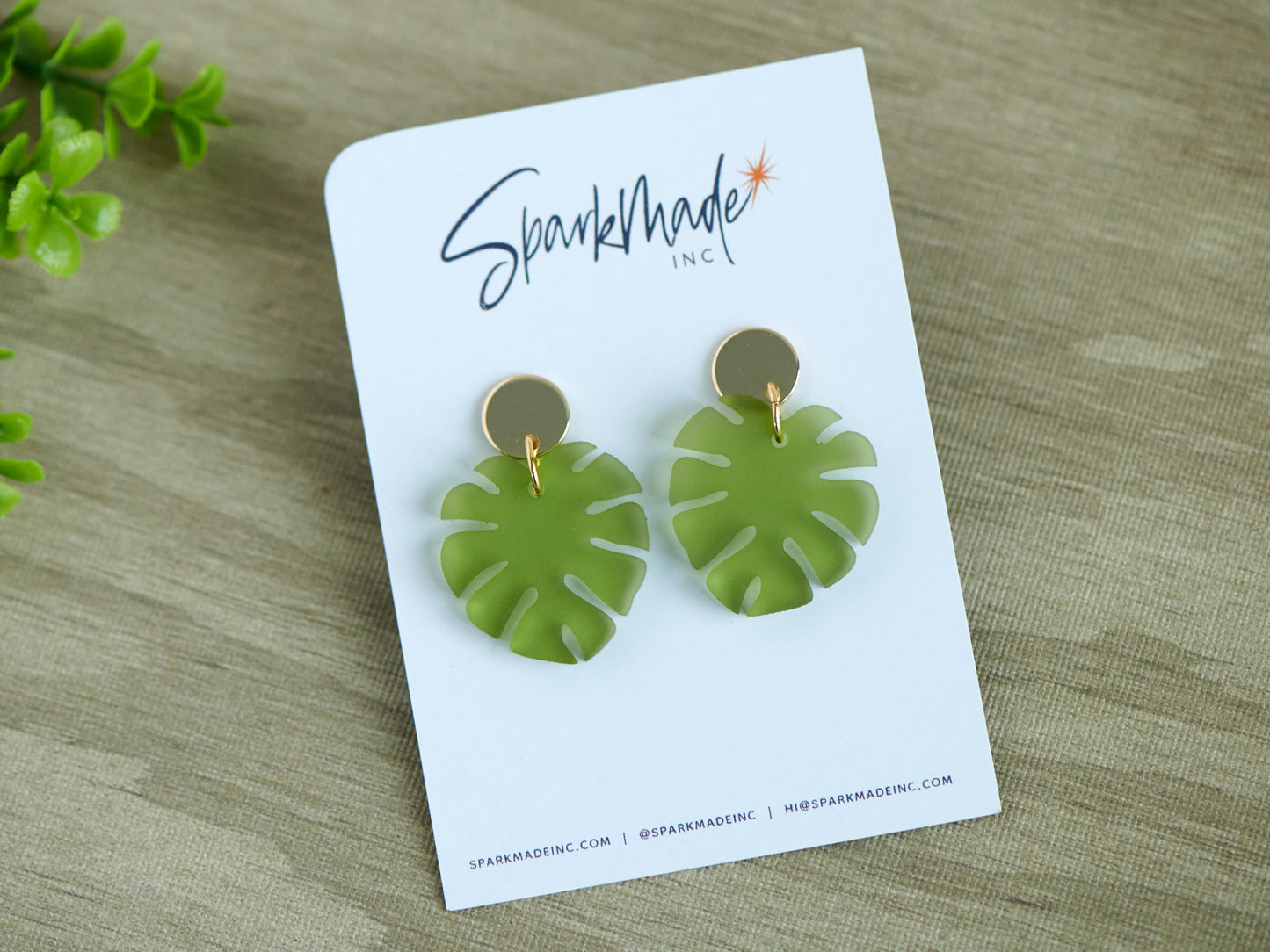 Small Frosted Monstera Earrings