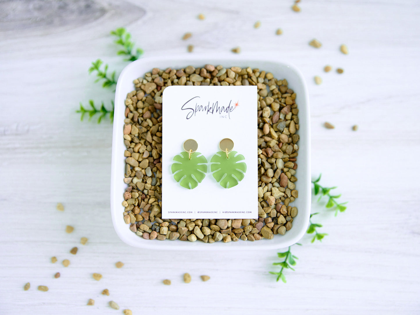 Small Frosted Monstera Earrings