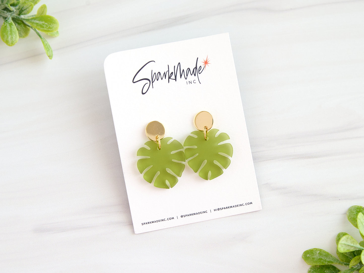 Small Frosted Monstera Earrings
