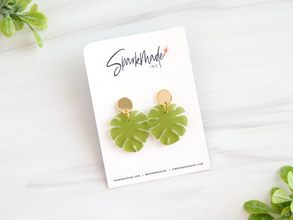 Small Frosted Monstera Earrings
