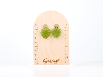 Small Frosted Monstera Earrings