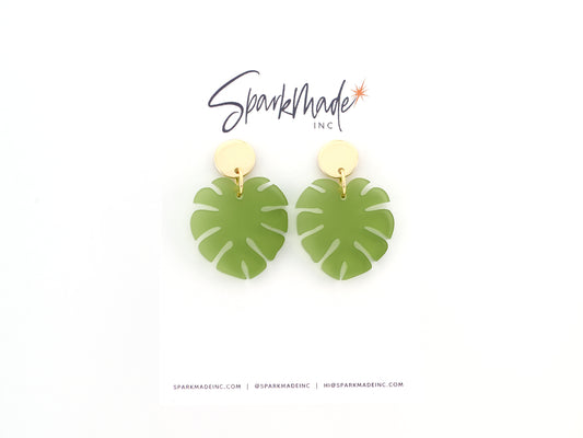 Small Frosted Monstera Earrings