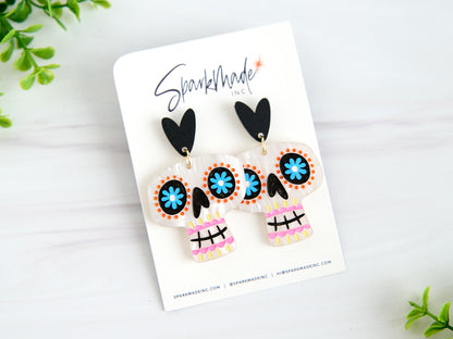 Sugar Skull Earrings - White Pearl