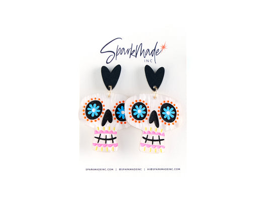 Sugar Skull Earrings - White Pearl